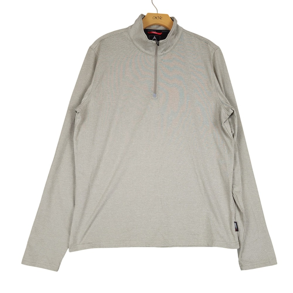 Gerry Mens Quarter Zip Pullover Beige Tan Micro Stripe Long Sleeve Shirt Size‎ M